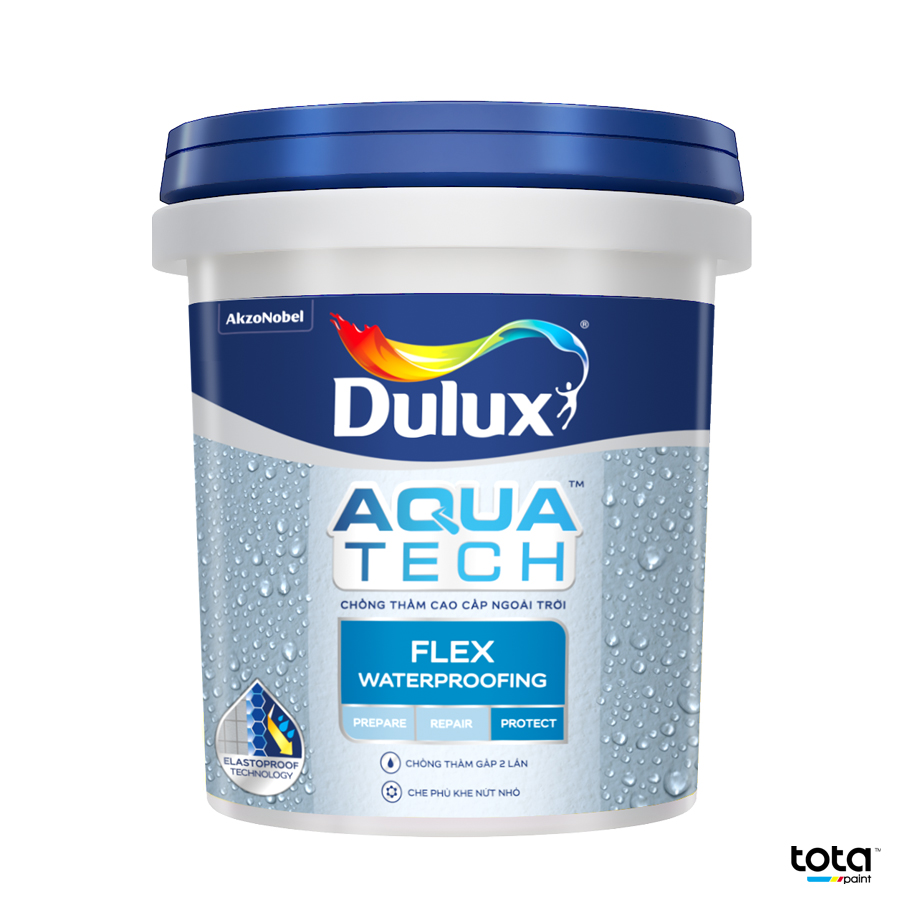 Chất chống thấm DULUX AQUATECH FLEX W759 - 20KG - TOTA Paint là giải pháp đáng tin cậy và hiệu quả để tránh rò rỉ, dột nước và các vấn đề liên quan. Hãy xem hình ảnh để tìm hiểu cách sử dụng và công dụng của sản phẩm.